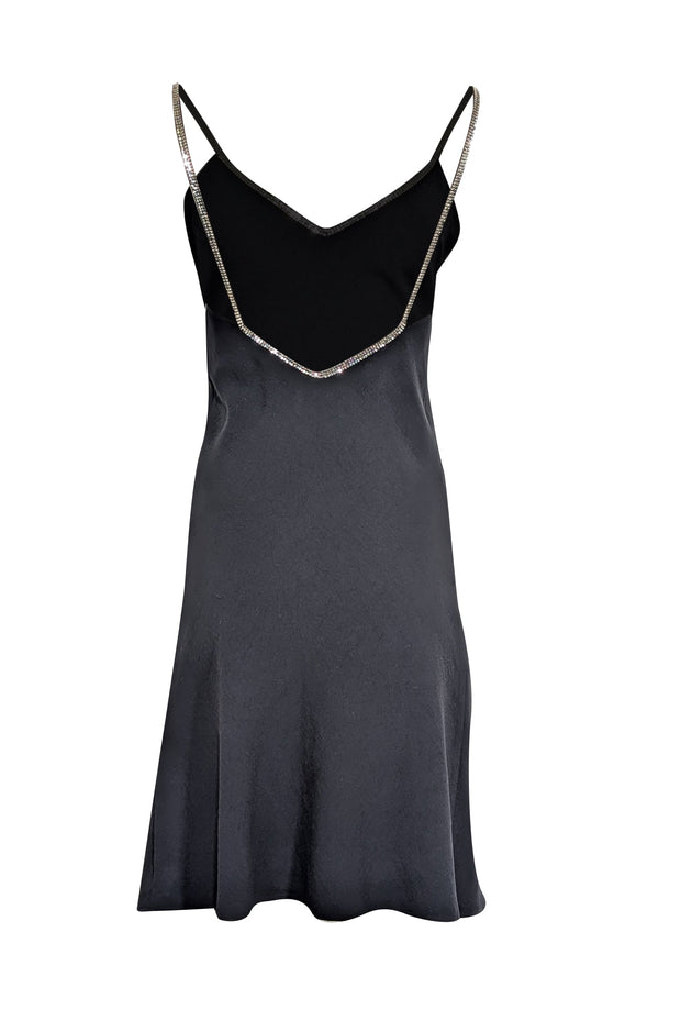 Current Boutique-Ba&sh - Black Crepe Slip Dress w/ Silver Toned Chain Trim Sz XS