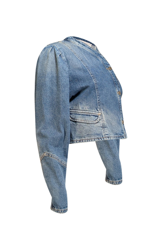 Current Boutique-Ba&sh - Blue Medium Wash Cropped Denim Jacket Sz L