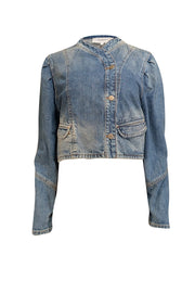 Current Boutique-Ba&sh - Blue Medium Wash Cropped Denim Jacket Sz L