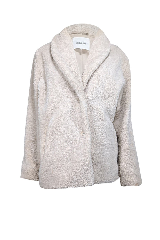 Current Boutique-Ba&sh - Cream Faux Shearling Shawl Collar Coat Sz 2