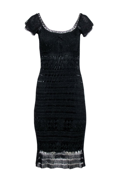 Current Boutique-Basix II - Black Knit Beaded Cap Sleeve Dress Sz M