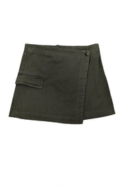 Current Boutique-Bassike - Green Cotton Twill Wrap Mini Skirt Sz 6