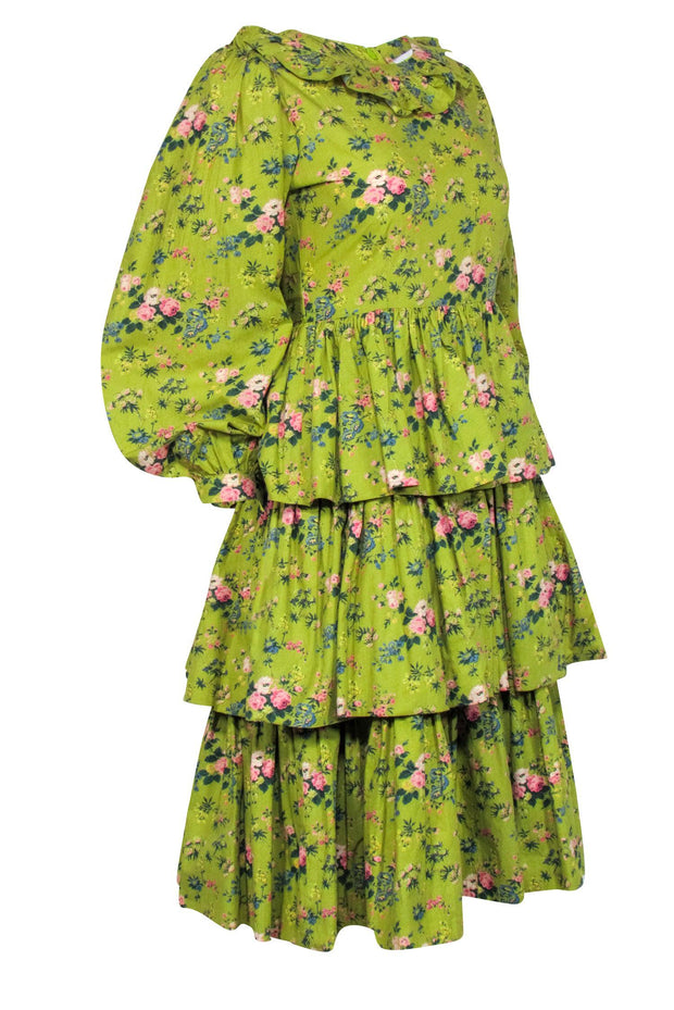 Current Boutique-Batsheva - Green & Floral Print Long Sleeve Dress Sz 2