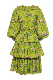 Current Boutique-Batsheva - Green & Floral Print Long Sleeve Dress Sz 2