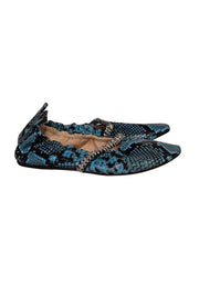 Current Boutique-Beautisoles - Aqua Blue & Black Snakeskin Embossed Leather Flats Sz 9