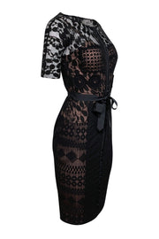 Current Boutique-Beguile by Byron Lars - Black Lace Short Sleeve Sheath Dress Sz S