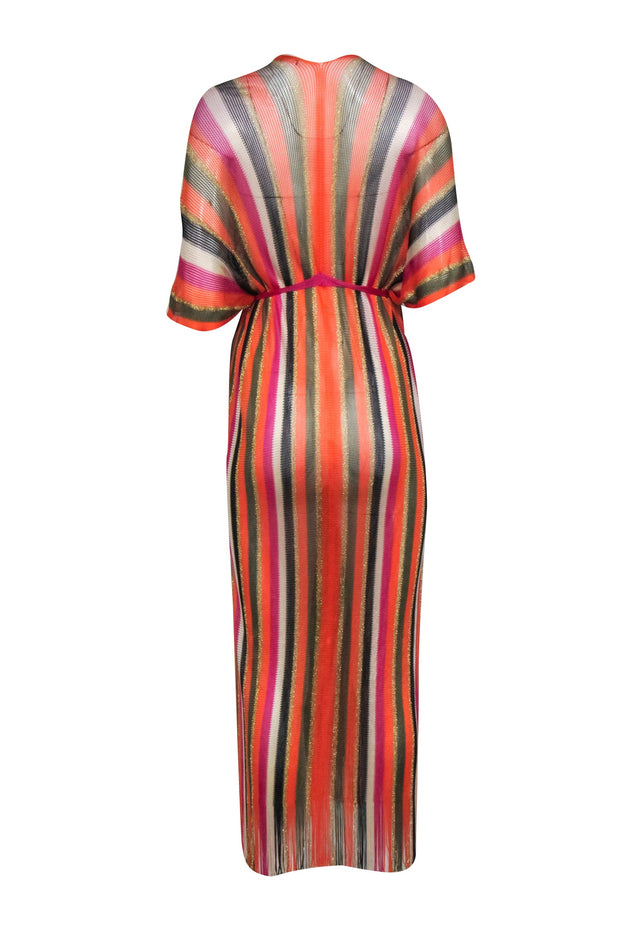 Current Boutique-Beliza - Orange & Multi Color Stripe Over Up Dress Sz One Size