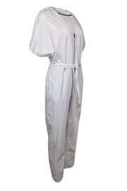 Current Boutique-Billy Reid - Cream Short Sleeve Jumpsuit w/ Waist Tie Sz S