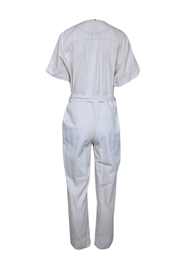 Current Boutique-Billy Reid - Cream Short Sleeve Jumpsuit w/ Waist Tie Sz S