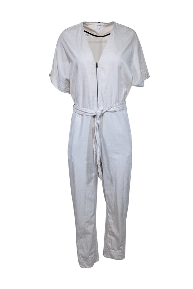 Current Boutique-Billy Reid - Cream Short Sleeve Jumpsuit w/ Waist Tie Sz S