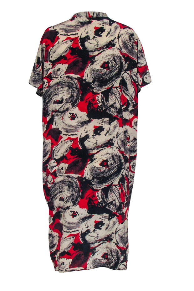 Current Boutique-Billy Reid - Red, Cream, & Black Print Silk Shirt Dress Sz M