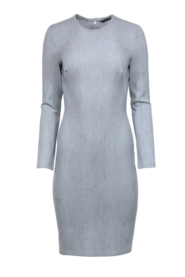 Current Boutique-Black Halo – Light Grey Ribbed Long Sleeve Sheath Dress Sz 4