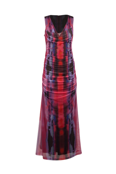 Current Boutique-Black Halo - Pink, Purple, Black, & Red Ombre Mesh Ruched Formal Dress Sz 12