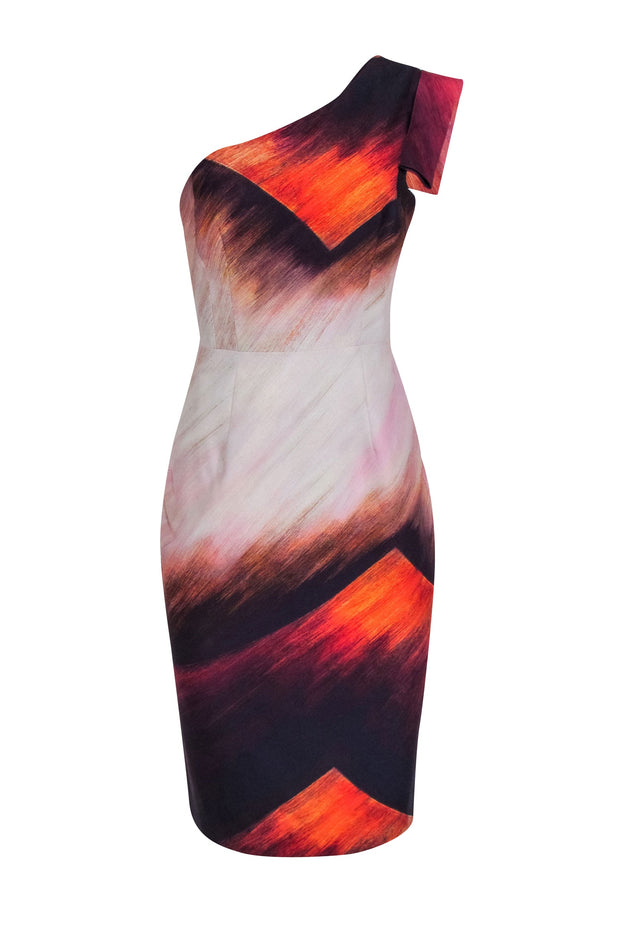 Current Boutique-Black Halo - Pink, Purple, & Orange Ombre One Shoulder Dress Sz 8