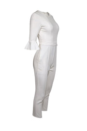 Current Boutique-Black Halo - White Cropped Ruffle Sleeve Jumpsuit Sz 2