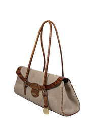 Current Boutique-Brahmin - Beige Woven Bag w/ Croc Embossed Leather Trims