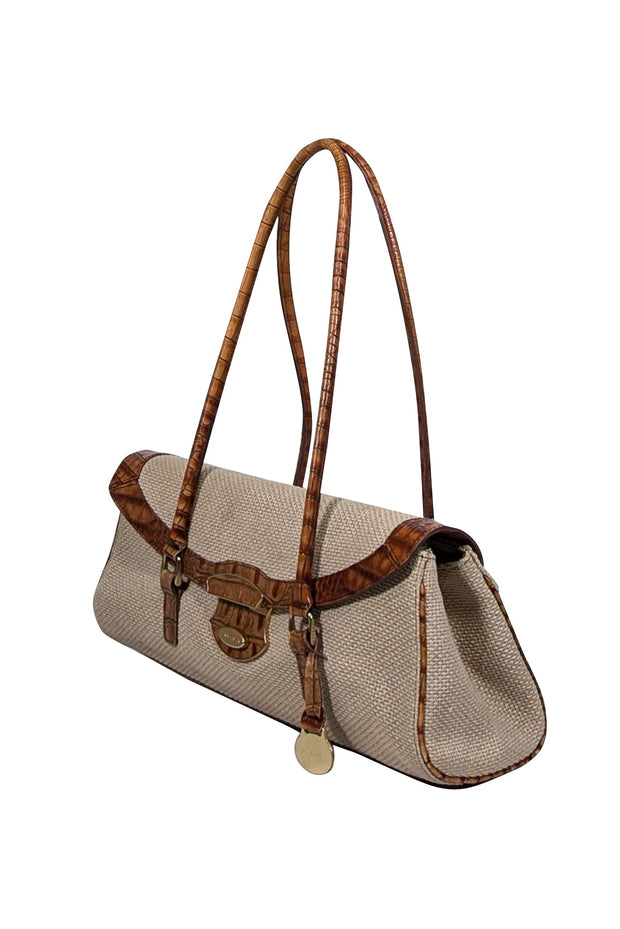 Current Boutique-Brahmin - Beige Woven Bag w/ Croc Embossed Leather Trims