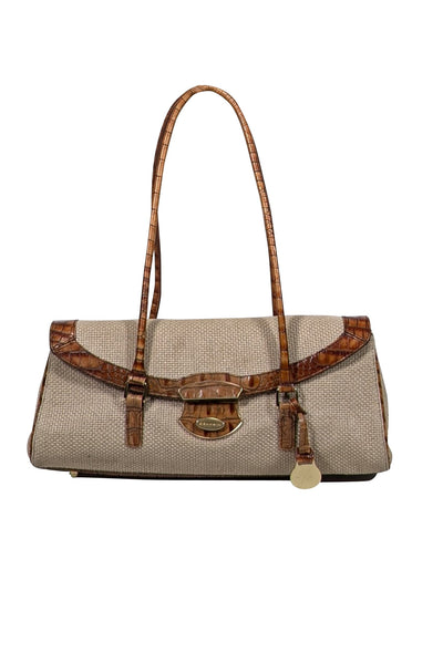 Current Boutique-Brahmin - Beige Woven Bag w/ Croc Embossed Leather Trims