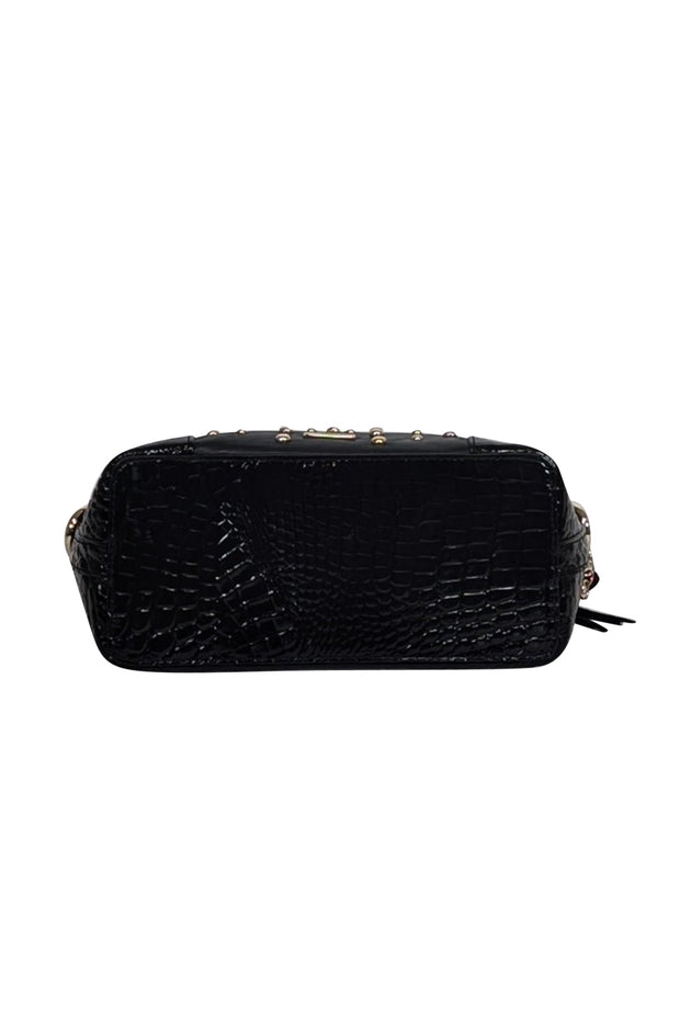 Current Boutique-Brahmin - Black Croc Embossed Sides w/ Gold Studded Front Detail Shoulder Bag