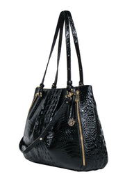 Current Boutique-Brahmin - Black Patent Leather Croc-Embossed Tote Bag