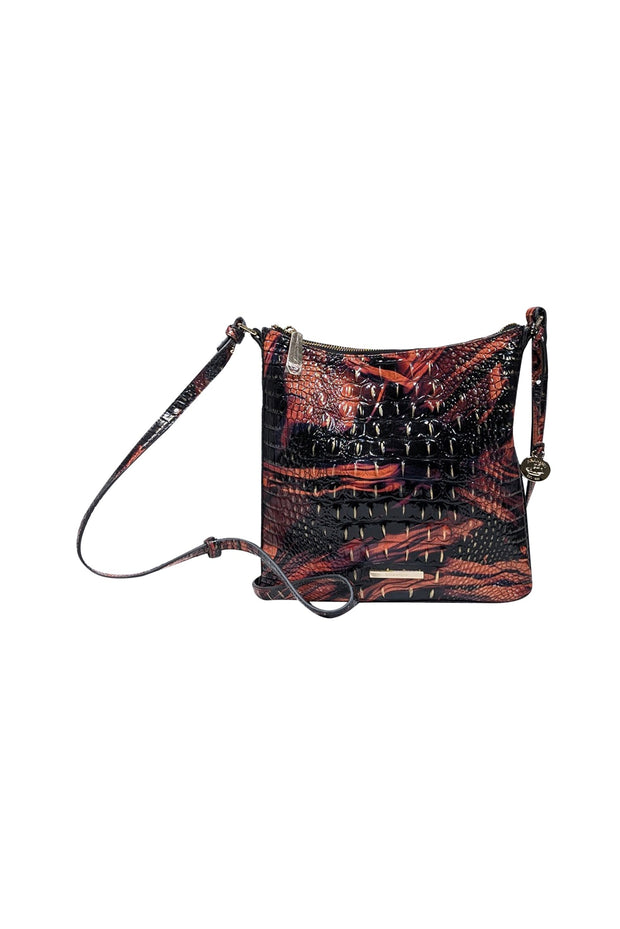 Current Boutique-Brahmin - Orange & Black Croc Embossed Crossbody Bag