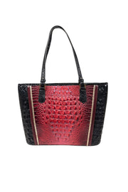 Current Boutique-Brahmin - Pink, Maroon, & Black Croc Embossed Tote Bag