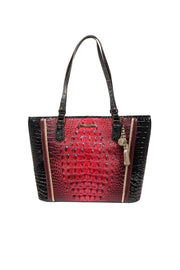 Current Boutique-Brahmin - Pink, Maroon, & Black Croc Embossed Tote Bag