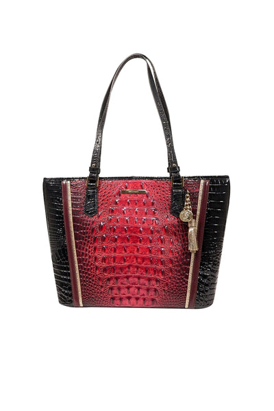 Current Boutique-Brahmin - Pink, Maroon, & Black Croc Embossed Tote Bag