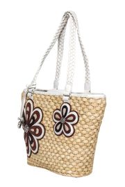 Current Boutique-Brighton - Beige Straw Tote Bag w/ Leather Flowers