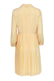Current Boutique-Brooks Brothers - White & Yellow Polka Dot Print Pleated Shirt Dress Sz 6