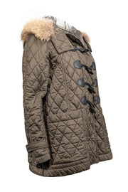 Current Boutique-Burberry - Army Green Quilted Coat w/ Fur Trim Hood Sz L