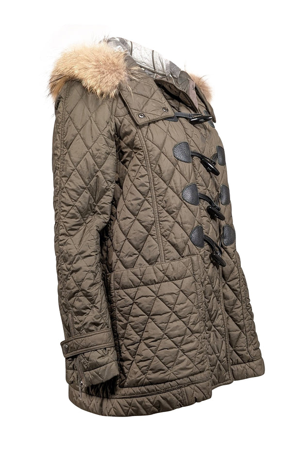 Current Boutique-Burberry - Army Green Quilted Coat w/ Fur Trim Hood Sz L