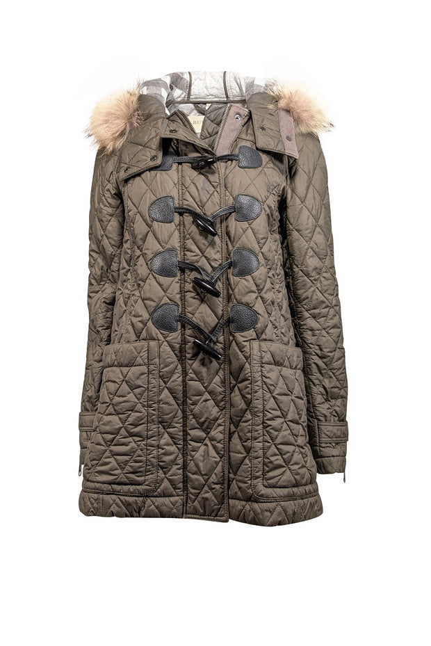 Current Boutique-Burberry - Army Green Quilted Coat w/ Fur Trim Hood Sz L