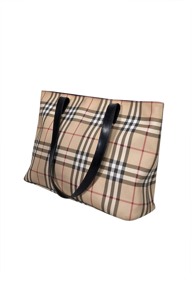 Current Boutique-Burberry - Beige Signature Plaid Canvas Tote Bag