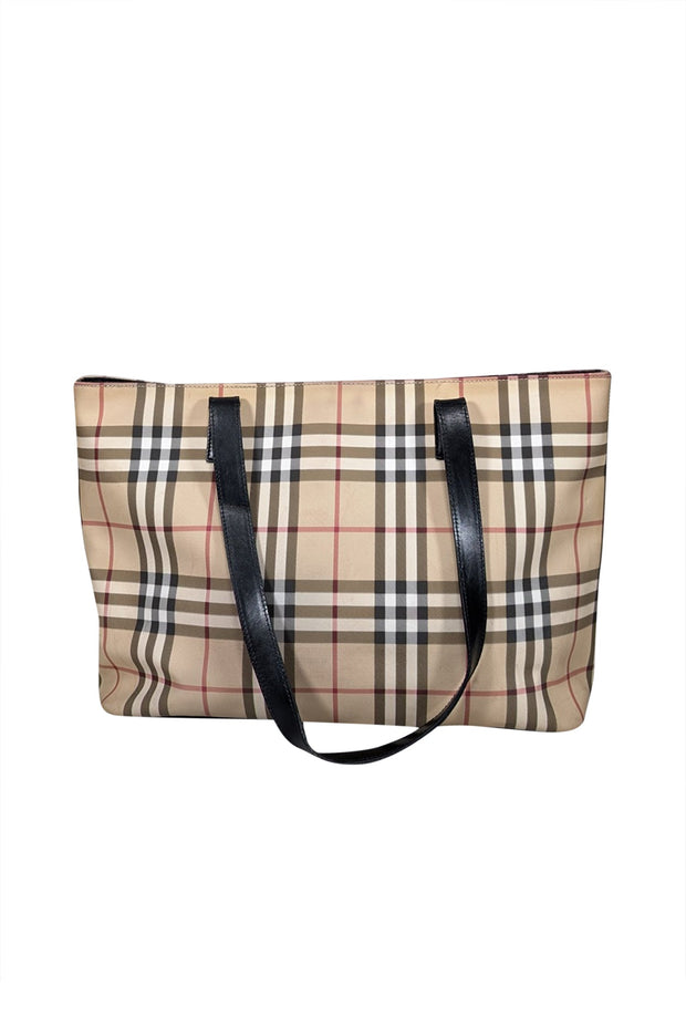 Current Boutique-Burberry - Beige Signature Plaid Canvas Tote Bag