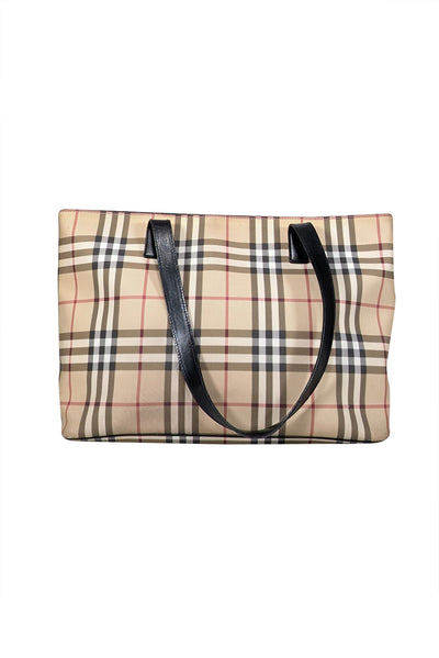 Current Boutique-Burberry - Beige Signature Plaid Canvas Tote Bag