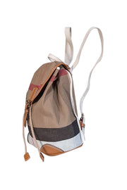 Current Boutique-Burberry - Beige Signature Plaid Woven Canvas Drawstring Mini Backpack