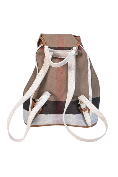 Current Boutique-Burberry - Beige Signature Plaid Woven Canvas Drawstring Mini Backpack