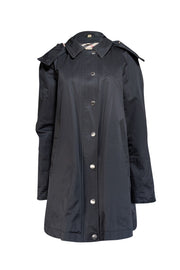 Current Boutique-Burberry - Black Button Front Hooded Trench Coat Sz 14