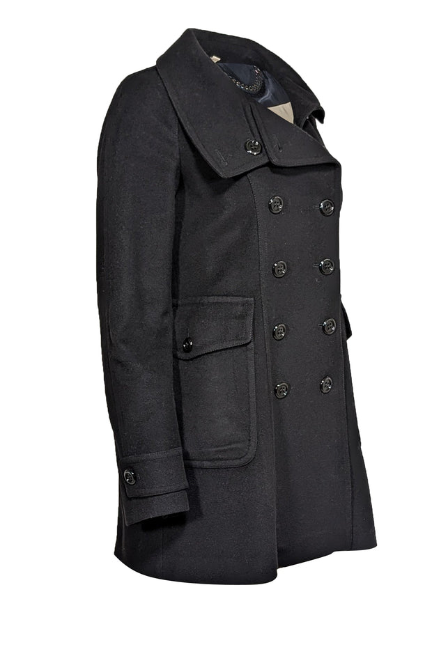 Current Boutique-Burberry - Black Double Breasted Pea Coat Sz 6