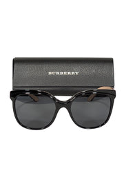 Current Boutique-Burberry - Black Frames with Abstract Tartan Plaid Legs Sunglasses