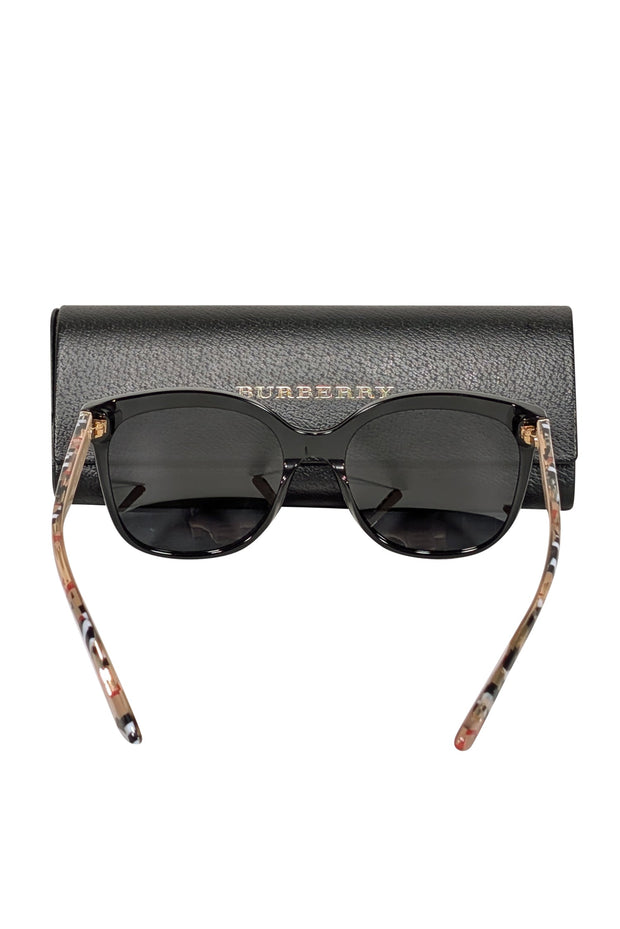 Current Boutique-Burberry - Black Frames with Abstract Tartan Plaid Legs Sunglasses