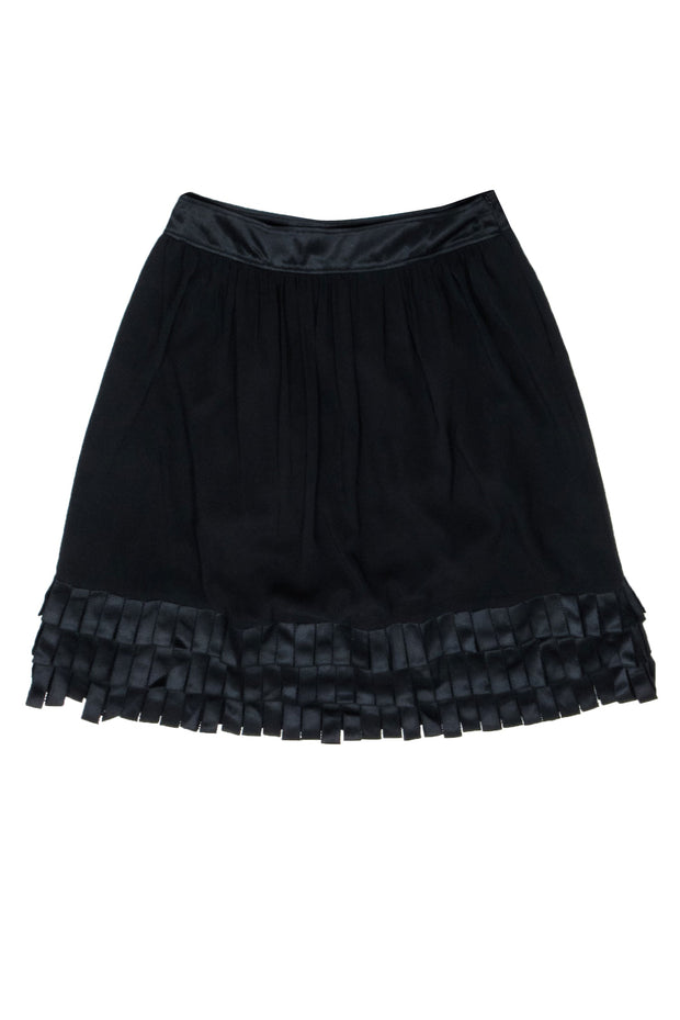 Current Boutique-Burberry - Black Silk Skirt w/ Chunky Fringe Hem Sz 4