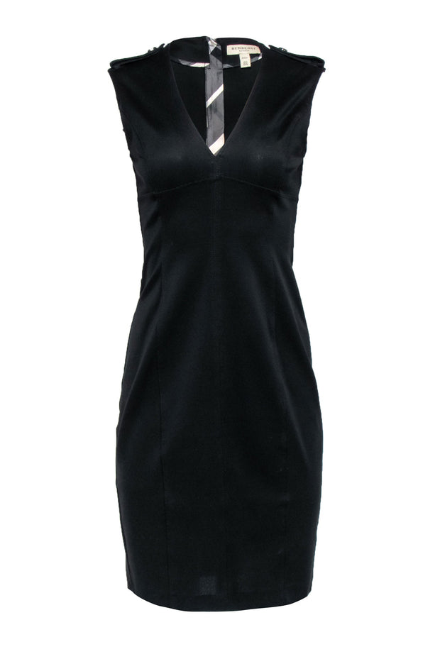 Current Boutique-Burberry - Black Sleeveless Sheath Dress w/ Epaulette Shoulder Sz 8