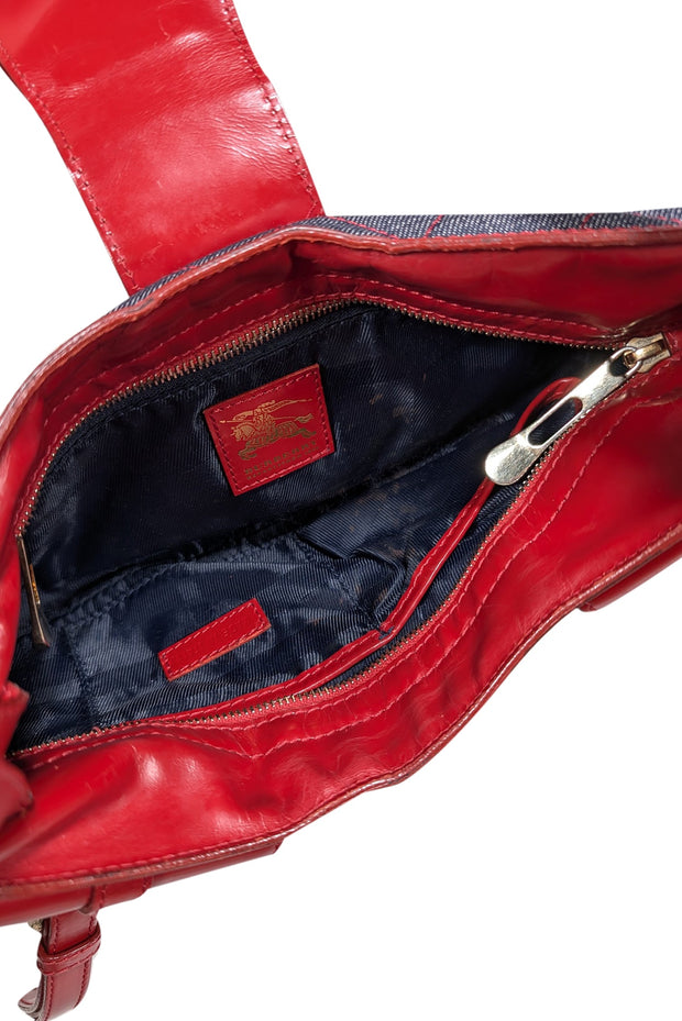 Current Boutique-Burberry - Blue Chambray Quilted Shoulder Bag w/ Red Leather Trims