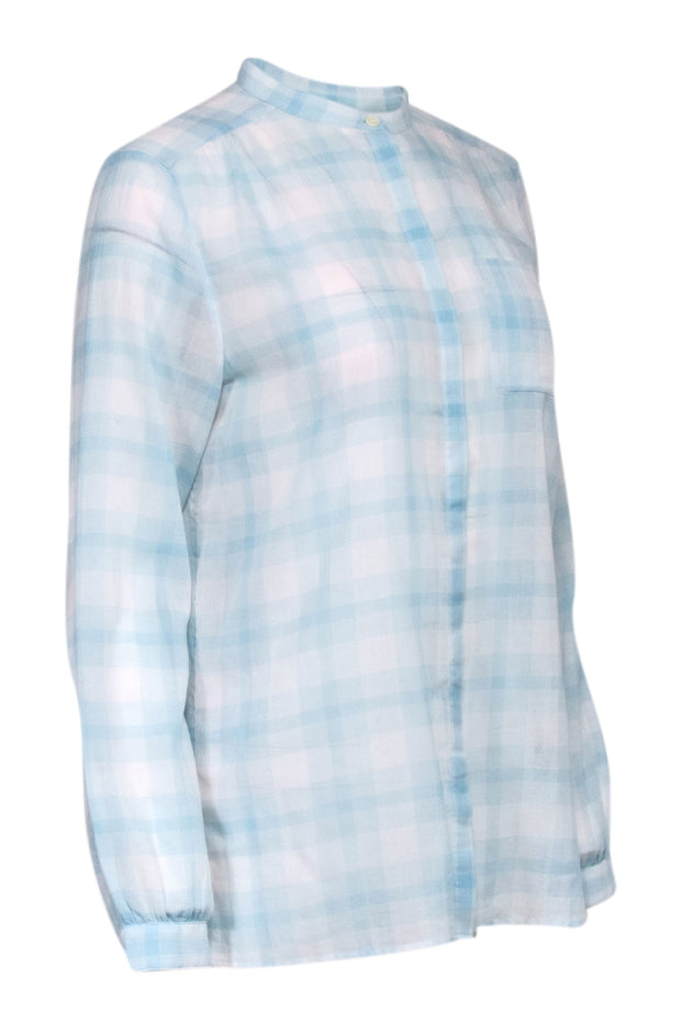 Current Boutique-Burberry Brit - Light Blue & White Semi-Sheer Plaid Blouse Sz M