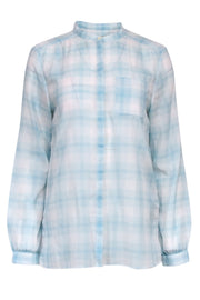 Current Boutique-Burberry Brit - Light Blue & White Semi-Sheer Plaid Blouse Sz M