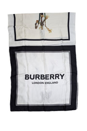 Current Boutique-Burberry - Ivory Silk Scarf w/ Logo Font & Horse Face Print Scarf