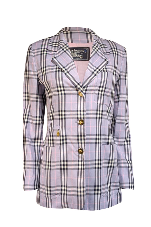 Current Boutique-Burberry - Lavender & Navy Plaid Three Button Blazer Sz 6