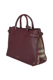 Current Boutique-Burberry - Maroon House Check Leather Banner Medium Satchel Bag